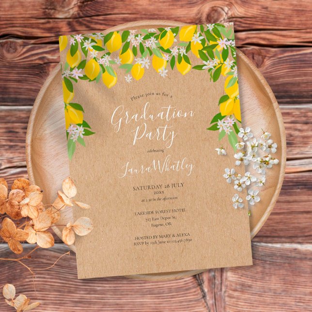 Rustic Lemons Blossom Greenery Graduation Party Invitation (Creator Uploaded)