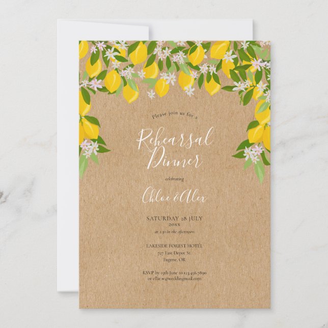 Rustic Lemons Blossom Rehearsal Dinner Invitation (Front)