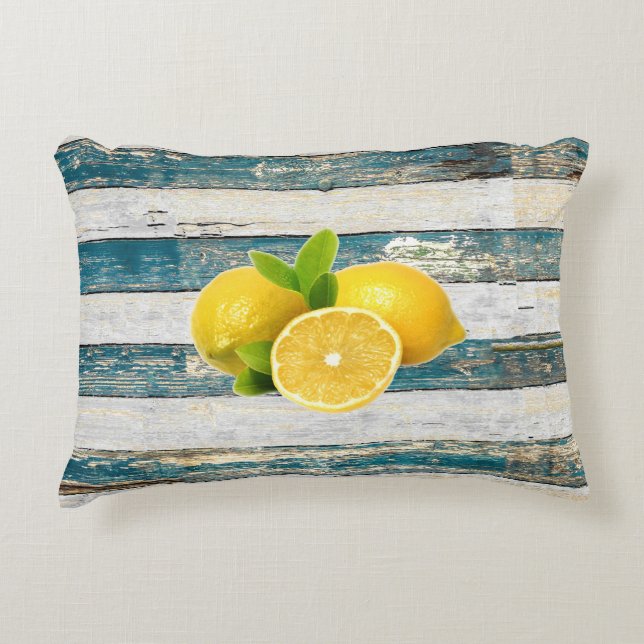 Rustic Lemons (Blue) Accent Pillow (Front)