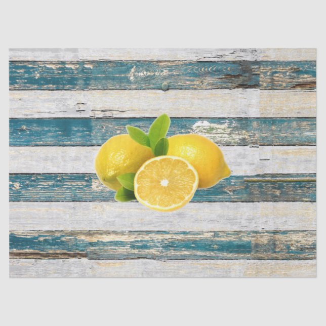 Rustic Lemons (Blue) Tissue Paper (Front)
