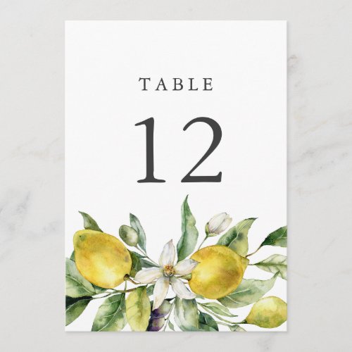 Rustic Lemons Citrus 5x7 Table Number Cards