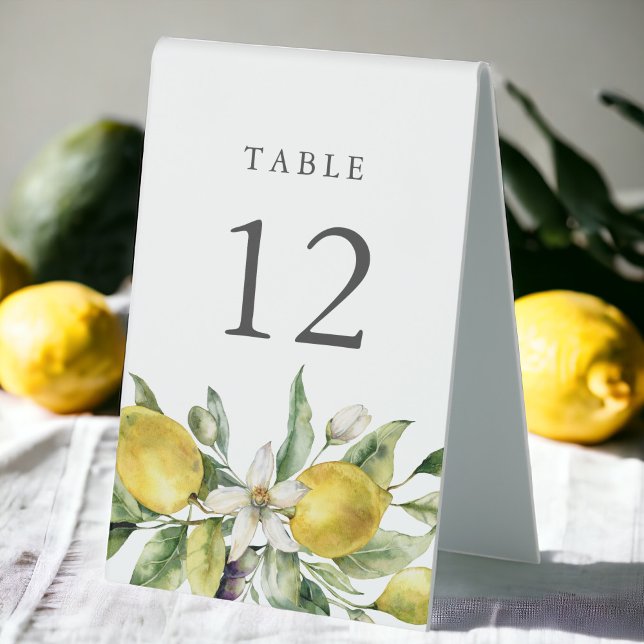 Rustic Lemons Citrus Table Number Tent (A convenient attractive lemon citrus table number tent sign for weddings, banquets and parties.)