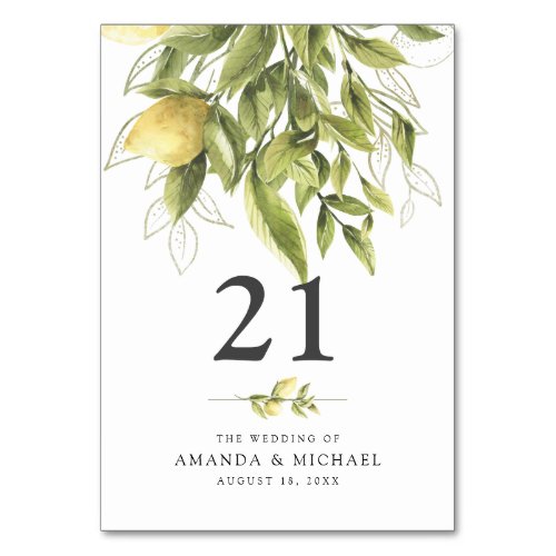 Rustic Lemons Greenery Wedding Table Tent Sign Table Number
