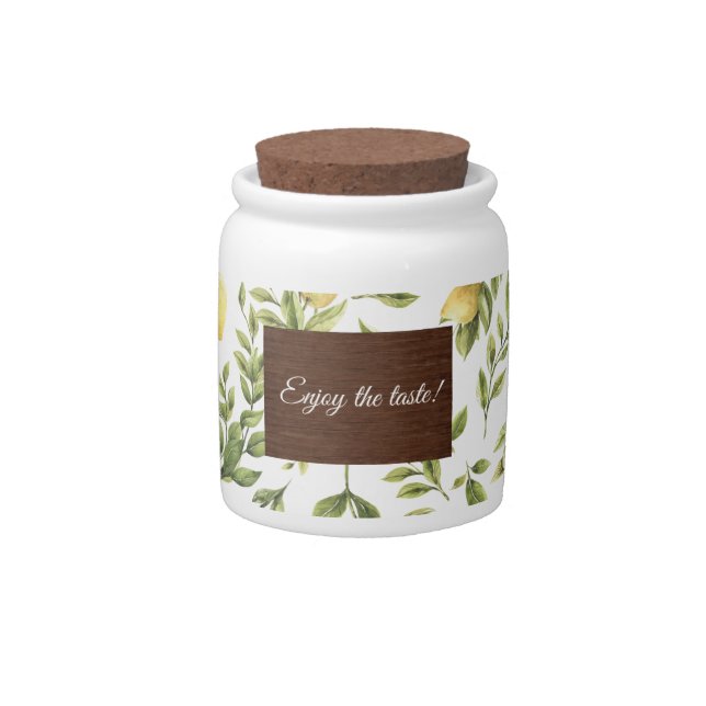 Rustic Lemons Greenery Wooden Wedding  Candy Jars (Front)