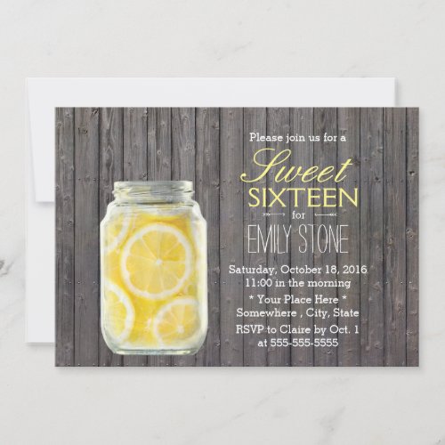 Rustic Lemons Jar  Barn Wood Sweet 16 Invitation