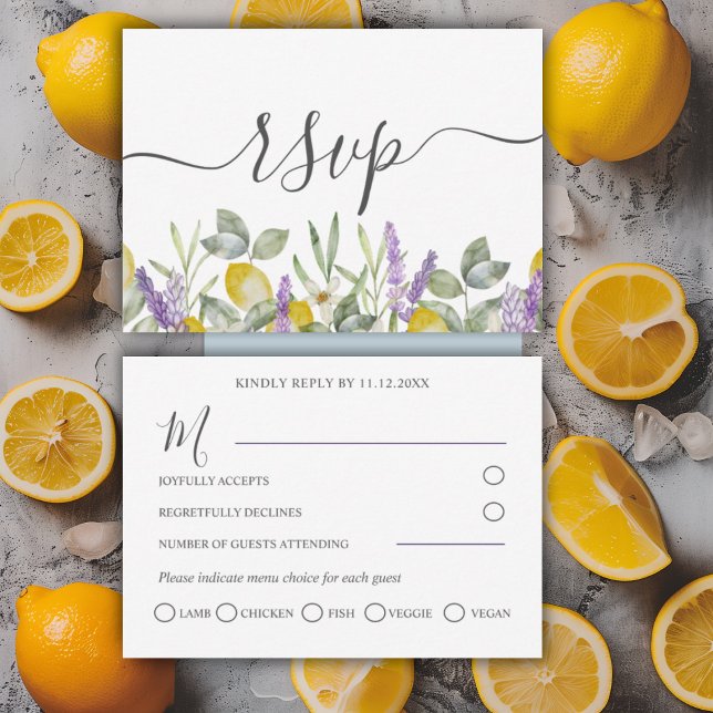 Rustic Lemons & Lavender Wedding RSVP Card (Creator Uploaded)