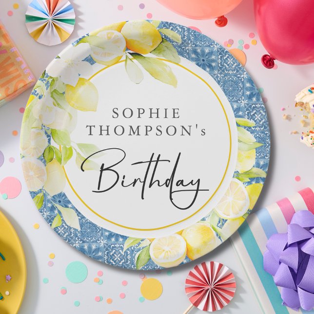 Rustic lemons Mediterranean birthday Paper Plates (Creator Uploaded)
