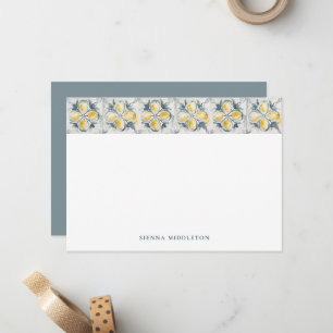 Rustic Lemons Mediterranean Tiles Personalized Note Card