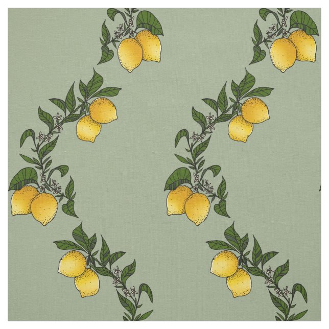 Rustic lemons with foliage wave twigs fabric (Swatch)