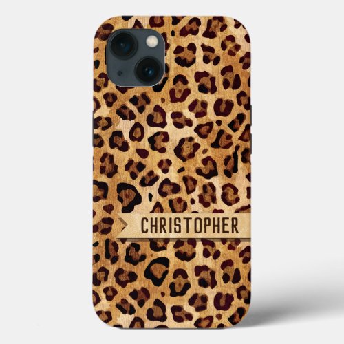 Rustic Leopard Print Skin Add Name iPhone 13 Case