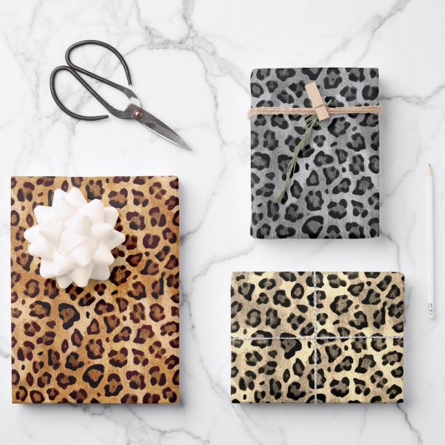 Rustic Leopard Print Wrapping Paper Sheets (Front)