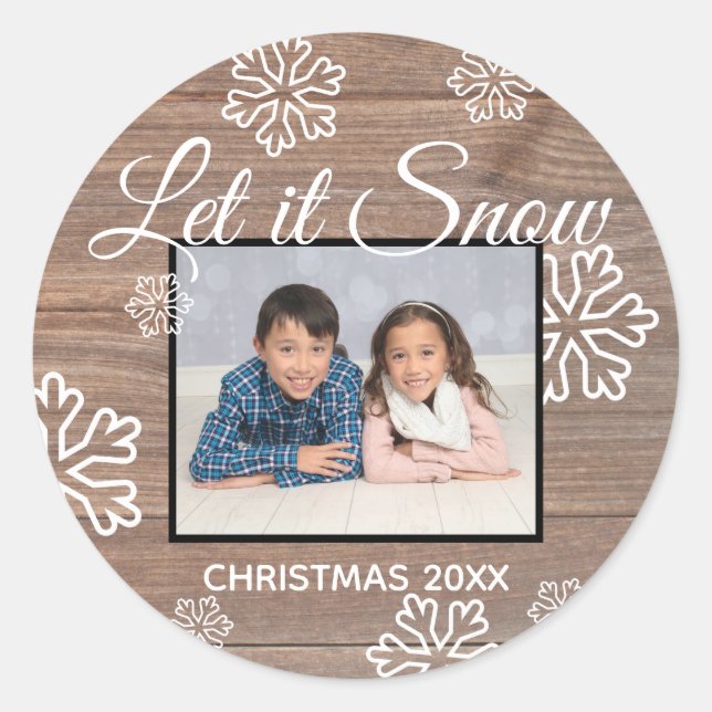 Rustic Let it Snow - Circle Sticker (Front)