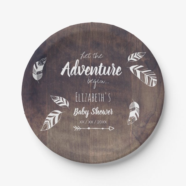 Rustic Let the adventure begin.. babyshower Paper Plates (Front)