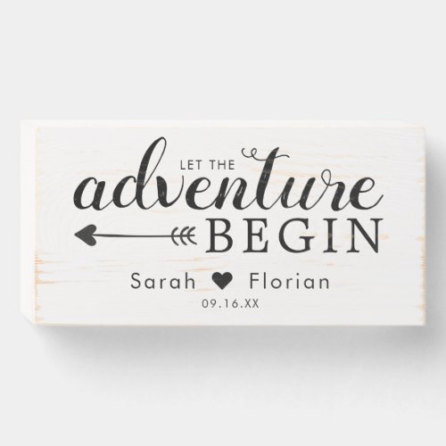 Rustic Let The Adventure Begin Wedding Keepsake Wooden Box Sign