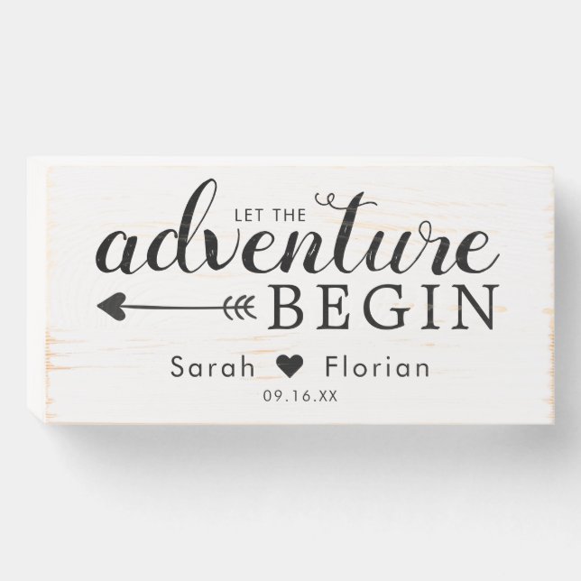 Rustic Let The Adventure Begin Wedding Keepsake Wooden Box Sign (Front Horizontal)