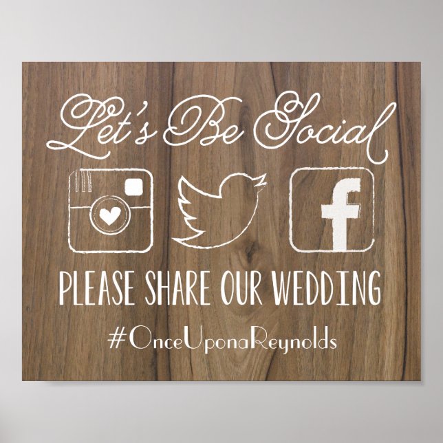 Rustic Let's Be Social | Wedding Hashtag Sign (Front)