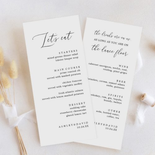 Rustic Lets Eat Wedding Dinner and Drinks Menu