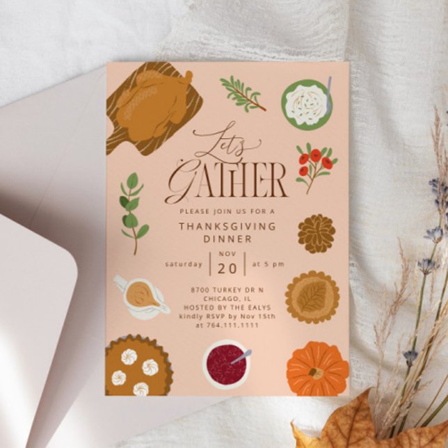 Rustic Let's Gather Thanksgiving Dinner Feast  Invitation (Creator Uploaded)