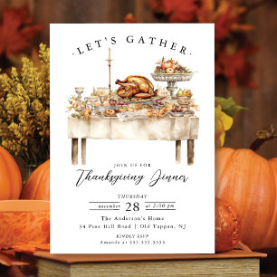 Rustic Let's Gather Thanksgiving Dinner Invitation