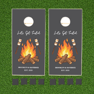 Rustic Let's Get Lit Firepit Couples Bridal Shower Cornhole Set