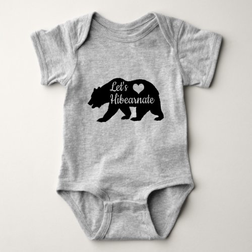 Rustic Lets Hibearnate Black Bear Silhouette Baby Bodysuit