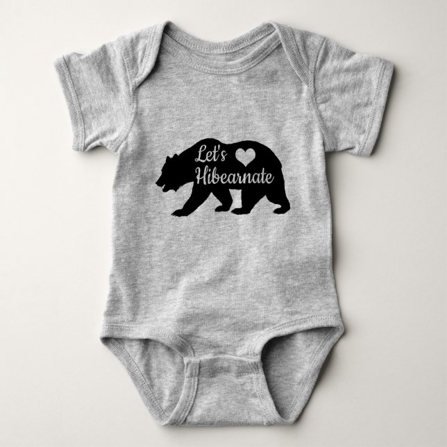 Rustic Let's Hibearnate Black Bear Silhouette Baby Bodysuit (Front)
