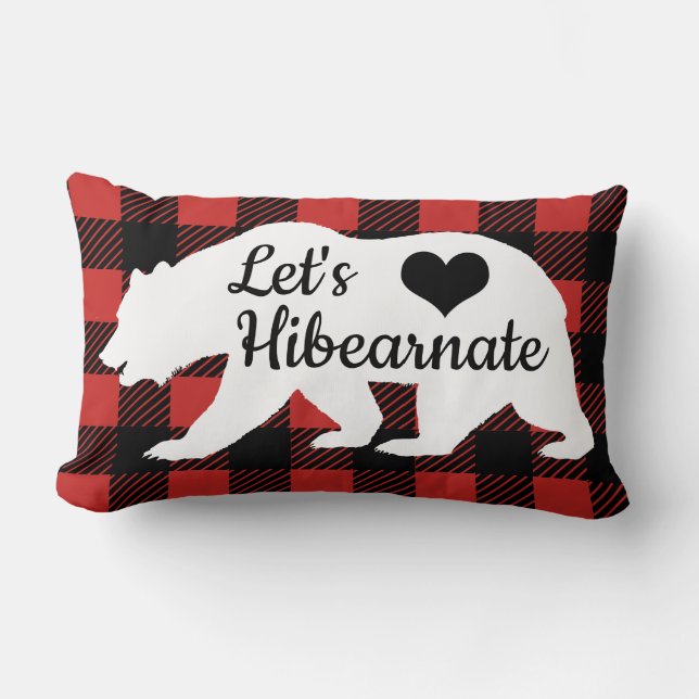 Rustic Let's Hibearnate Buffalo Lumberjack Plaid Lumbar Pillow (Front)