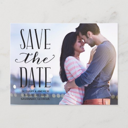 Rustic Lettering Overlay Photo Save the Date Announcement Postcard