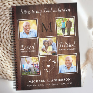 Rustic Letters To Heaven Dad Custom 5 Photo Grief Notebook