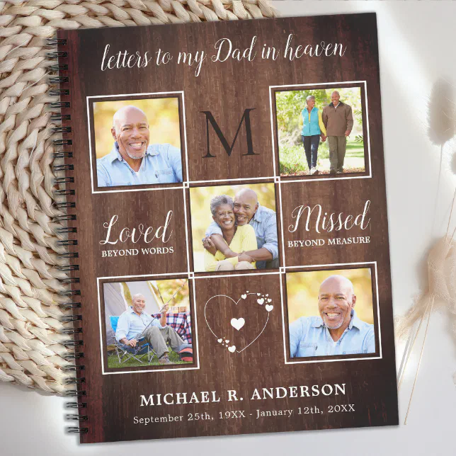 Rustic Letters To Heaven Dad Custom 5 Photo Grief Notebook (Creator Uploaded)