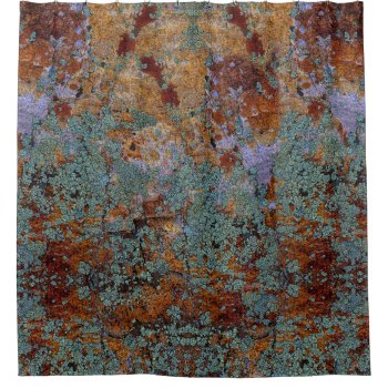 Rustic Lichen Moss With Stone And Rock Texture Shower Curtain by PhotographyTKDesigns at Zazzle