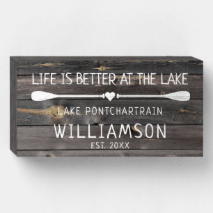 Rustic Life Better At Lake Personalized Wooden Box Sign