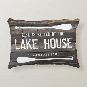 Rustic Life Is Better At The Lake House Paddles Accent Pillow