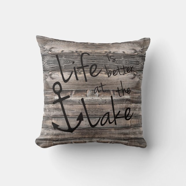 rustic LIFE IS BETTER AT THE LAKE | Throw Pillow (Front)
