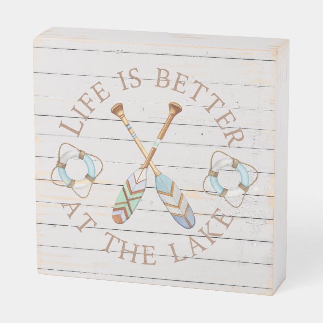 Rustic Life Is Better At The Lake White Shiplap Wooden Box Sign (Angled Horizontal)