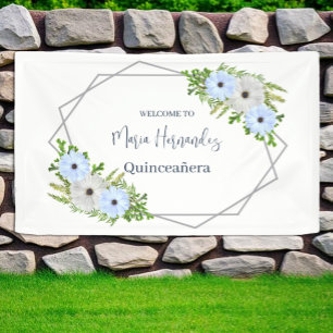 Rustic Light Blue and White Floral Quinceañera  Banner