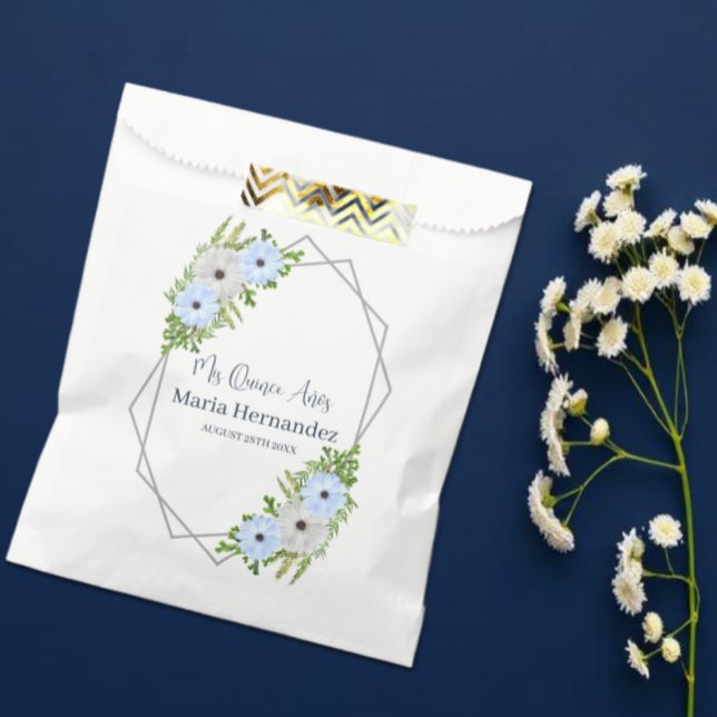 Rustic Light Blue and White Floral Quinceañera  Favor Bag (Creator Uploaded)
