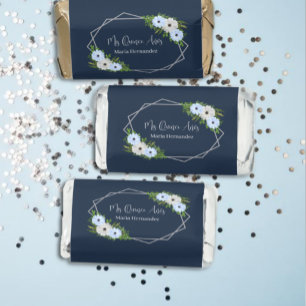 Rustic Light Blue and White Floral Quinceañera Hershey's Miniatures