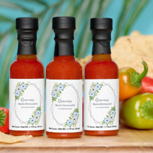 Rustic Light Blue and White Floral Quinceañera Hot Sauces
