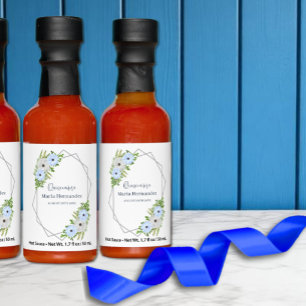 Rustic Light Blue and White Floral Quinceañera Hot Sauces