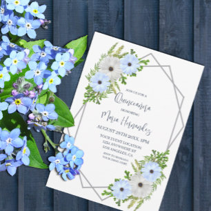 Rustic Light Blue and White Floral Quinceañera Invitation
