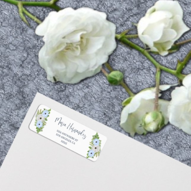 Rustic Light Blue and White Floral Quinceañera  Label (Creator Uploaded)