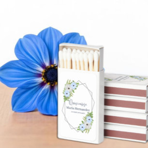 Rustic Light Blue and White Floral Quinceañera Matchboxes
