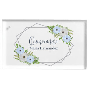 Rustic Light Blue and White Floral Quinceañera Place Card Holder