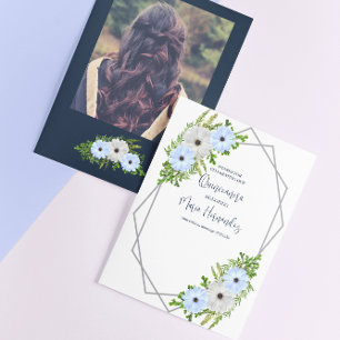 Rustic Light Blue and White Floral Quinceañera  Thank You Card