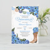 Rustic Light Blue Country Boots Charra Quinceañera Invitation (Standing Front)