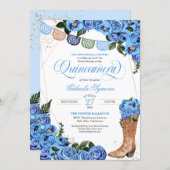 Rustic Light Blue Country Boots Charra Quinceañera Invitation (Front/Back)