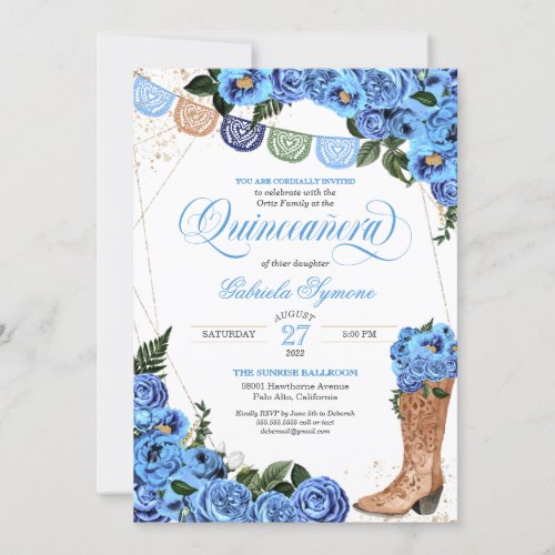 Rustic Light Blue Country Boots Charra Quinceaera Invitation