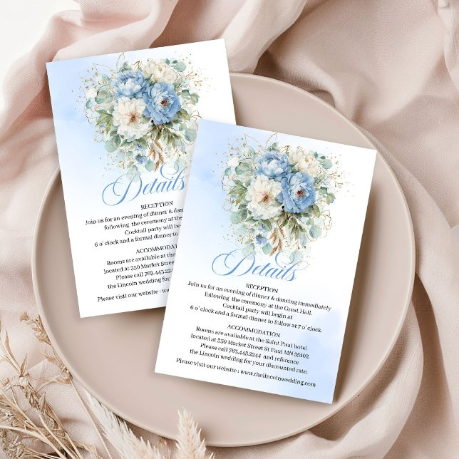Rustic Light Blue Floral Greenery Wedding Details  Enclosure Card (Rustic Light Blue Floral Greenery Wedding Details Card)