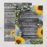 Rustic Light Blue Roses Sunflower Quinceanera